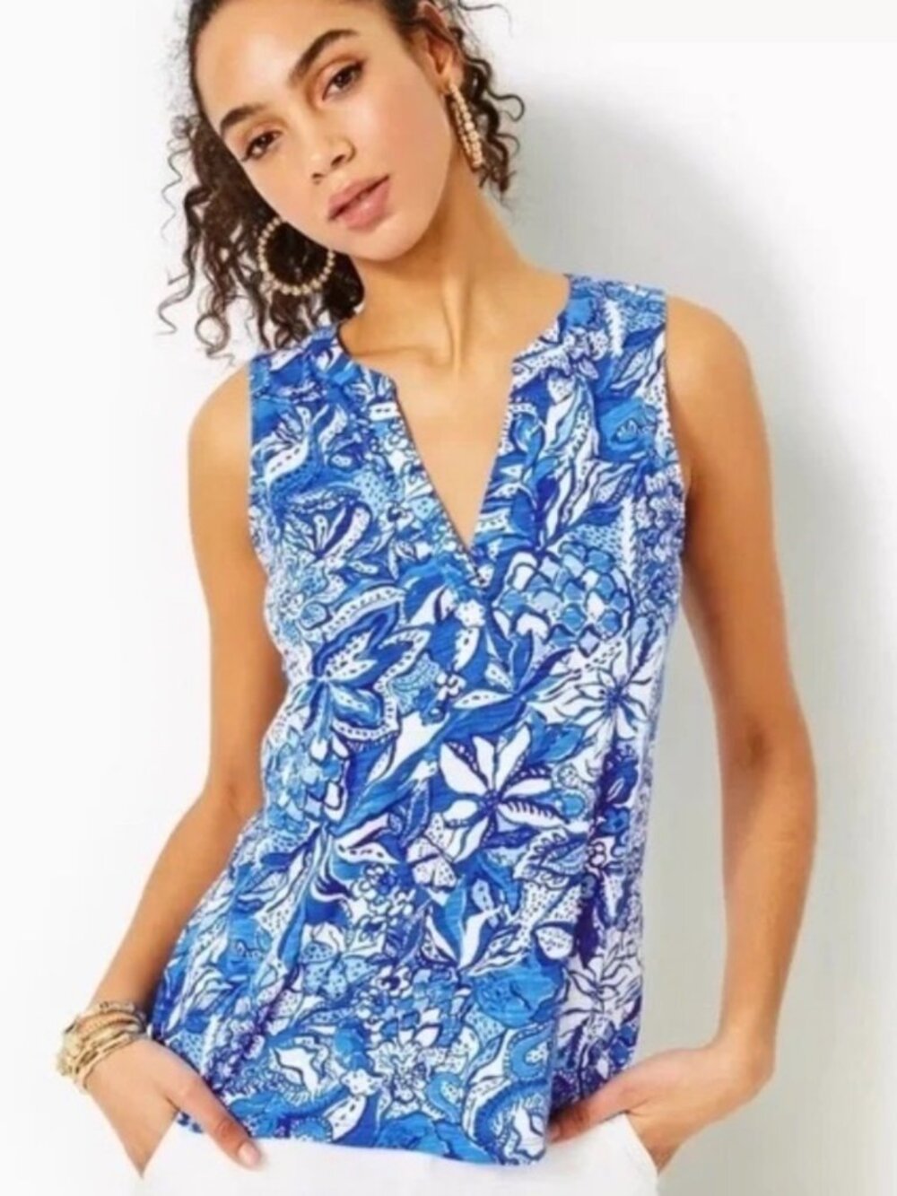 Lilly Pulitzer Dev Knit Tank Top Blue Tang Flocking Fabulous XL